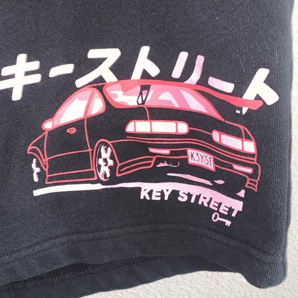 Key Street black shorts Moto Ichiban Black Sweat Shorts size large - Picture 2 of 4